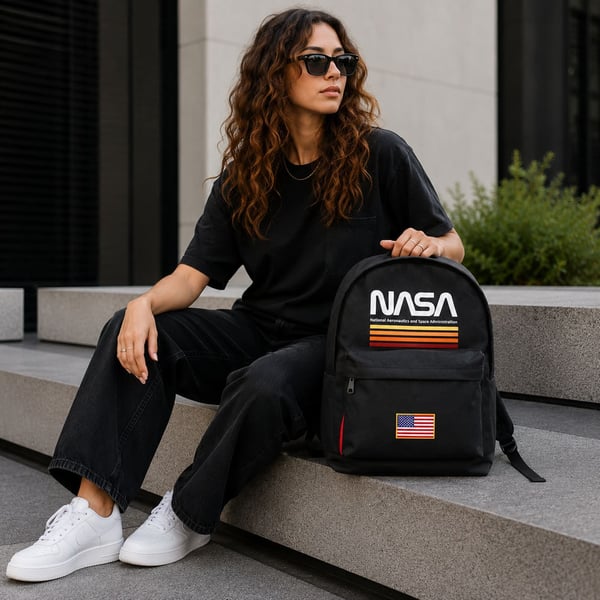 NASA Unisex skolerygsæk med flere rum, sort, 30x43x18cm