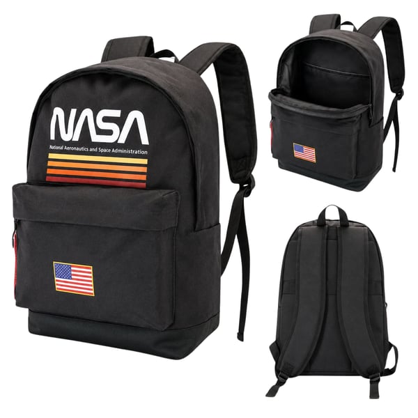 NASA Unisex skolerygsæk med flere rum, sort, 30x43x18cm