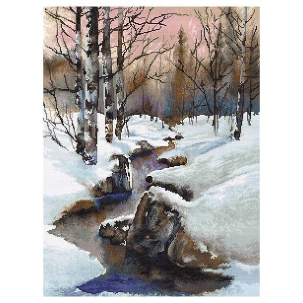 Broderikit halvstygn Luca-S G609 "Vinter" på duk 25ct 22×29,5 cm – 35 färger Anchor