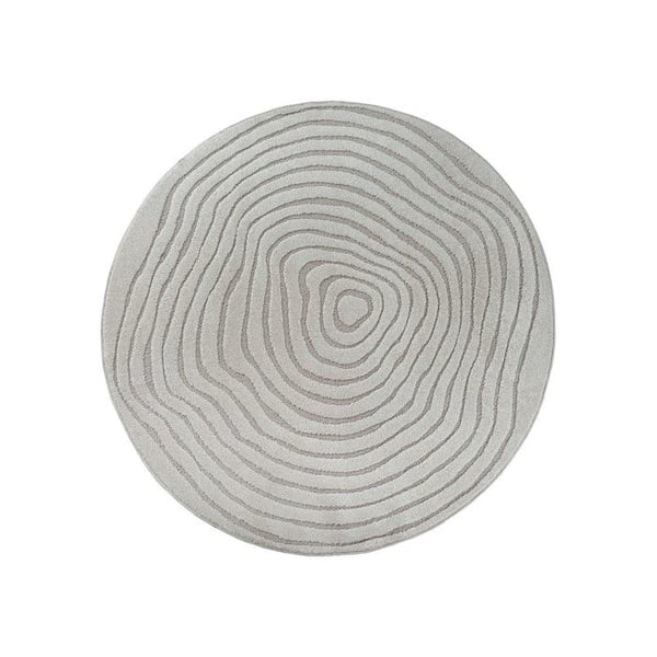 Modern rund matta med flytande relief och överlappande organiska linjer (Dimension: 120 cm rund - Färg: Grå)