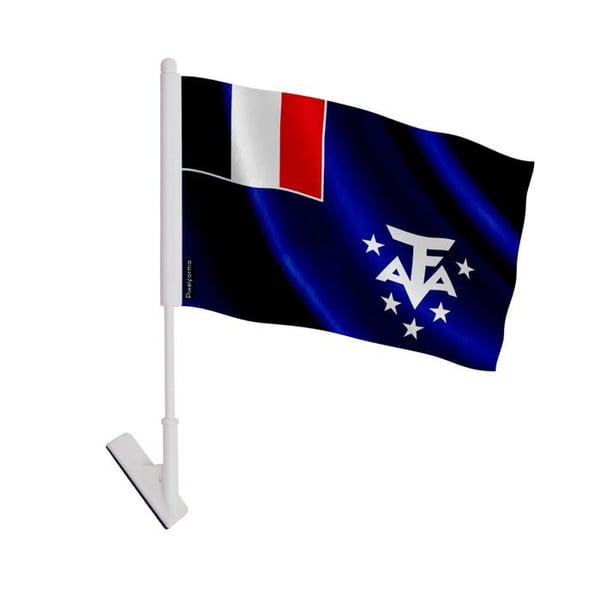 Fransk Antarktis självhäftande flagga – 14 x 21 cm – Mjuk polyester – Lätt att fästa – 5 delar – Pixelforma