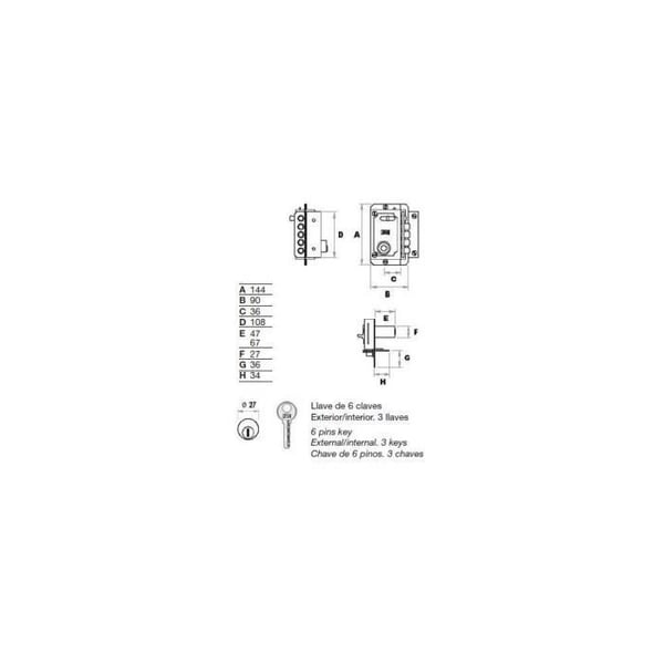 Lås - S 90 - Lackad - Cylindern 70 mm - Antinbrottssystem