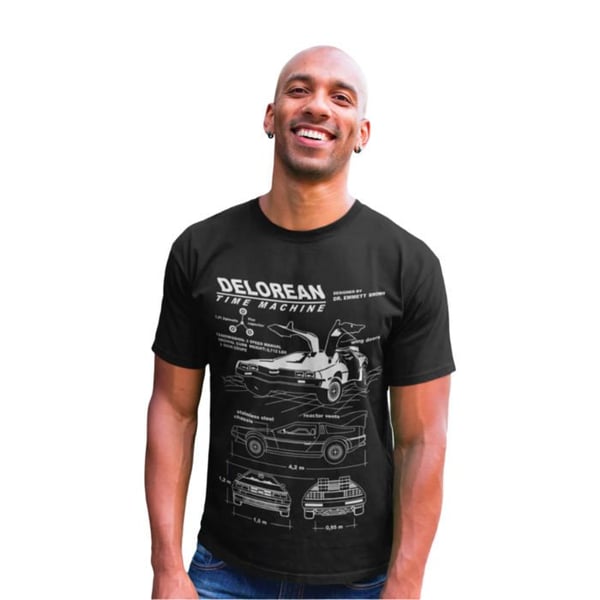 T-shirt - TILLBAKA TILL FRAMTIDEN - Delorean-blåkopi - 100% bomull - Kortärmad - Unisex