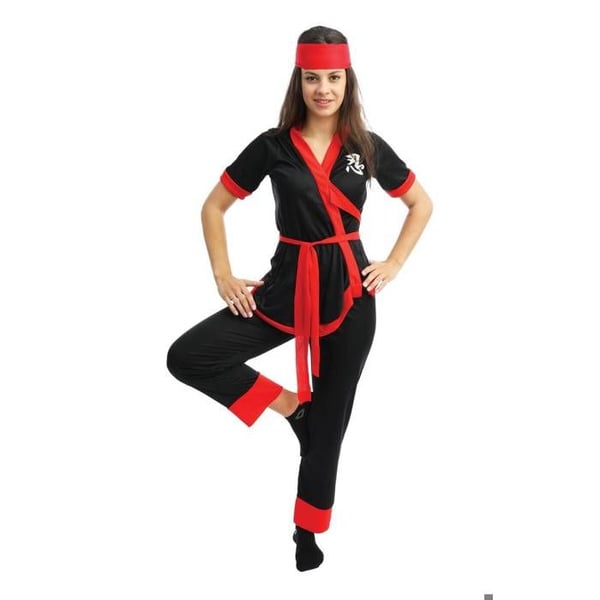 Ninja-Kostym Kvinna - PTIT CLOWN - Svart och Röd - Lätt - Bekväm - Välgjord Design