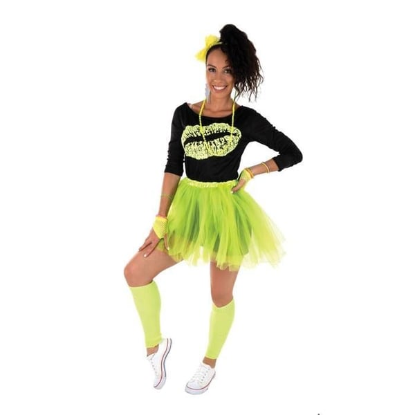 Kvinnodräkt - LITEN CLOVN - 80-tal - Fluorescerande Gul Tutu - Komplett Set - Bekväm och Färgglad