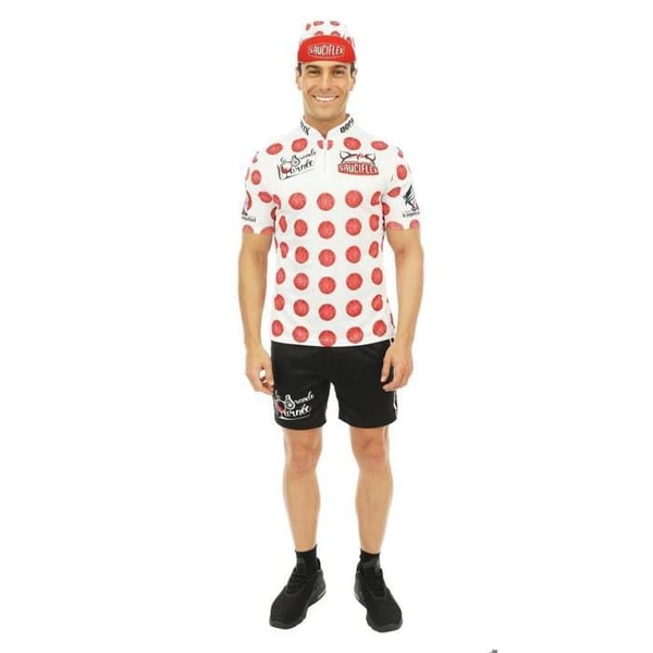 Vuxen cykeldräkt - PTIT CLOWN - PTIT CLOWN - Vit tröja med röda prickar - Svart shorts - Keps