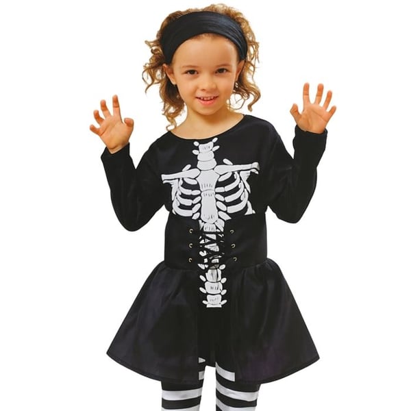 Halloween-kostym Flicka Skelett Svart och Vitt – Komplett Set - 4/6 år