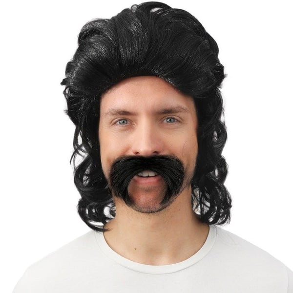 Halvlång peruk med mustasch - LILLA CLOWNEN - 23999 - Svart - Karneval/Halloween/Cosplay - Peruk+Mustasch