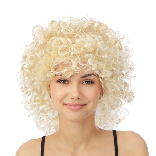 Halvlång lockig peruk - LILLA CLOWN - 23982 - Blond beige - Idealisk för Karneval/Halloween/Cosplay - Kostymfest