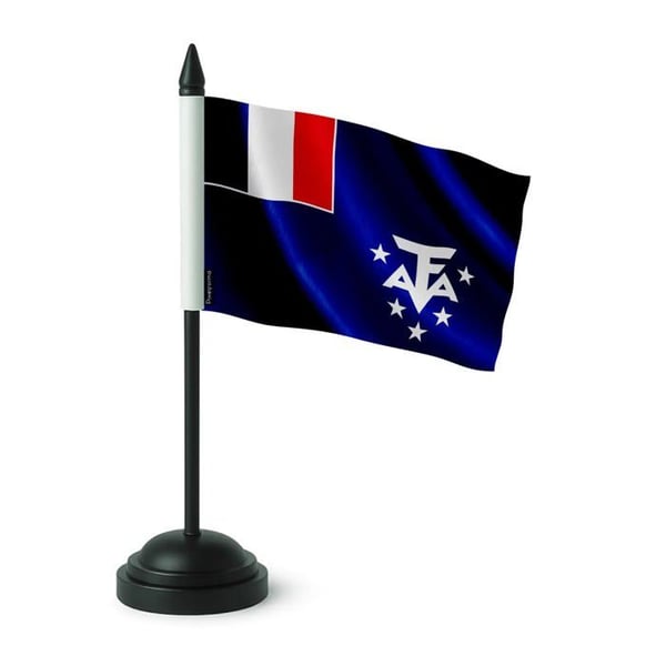 Franska Antarktis Bordflagg - 14 x 21 cm - Polyester - Svart Plastfot - Pixelforma