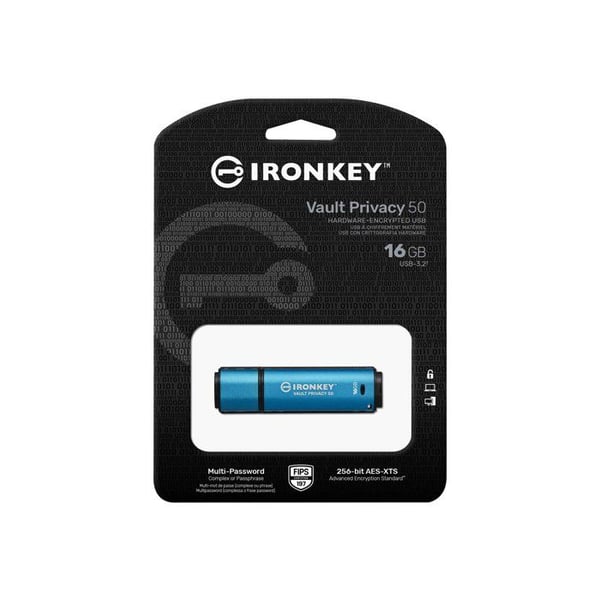 USB-nyckel - Kingston - IronKey Vault Privacy 50 - 16GB - AES-256 Encrypted - FIPS 197