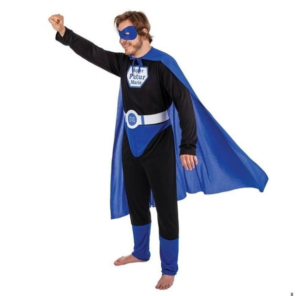 Kostym man - PTIT CLOWN - Super-brudgum - Blå och svart - Storlek L/XL (177-184 cm) - Mask och cape