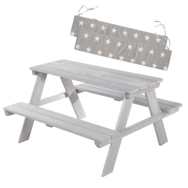 Barnbordsset för Picknick - roba - Picknick för 4 - Massivt Trä - 2 Kuddar Inkluderade - Utomhus
