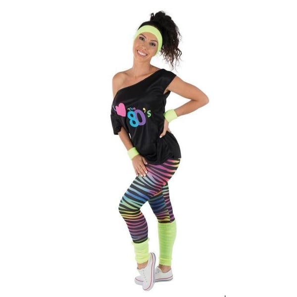 Kvinnlig 80-tals Kostym - LITEN CLOWN - Leggings - Neon Gul - One Size - Disco Kostym