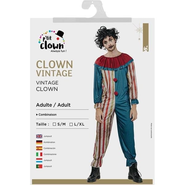 Vintage Clownkostym Vuxen - PTIT CLOWN - PTIT CLOWN - Blå - Polyester - Lätt och bekväm
