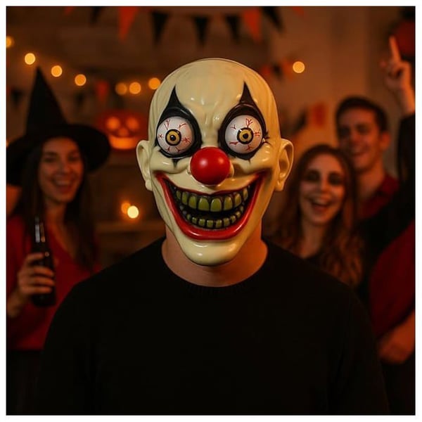 Mask clown med utstående ögon skrämmande 25 cm för vuxen Halloweenkostym