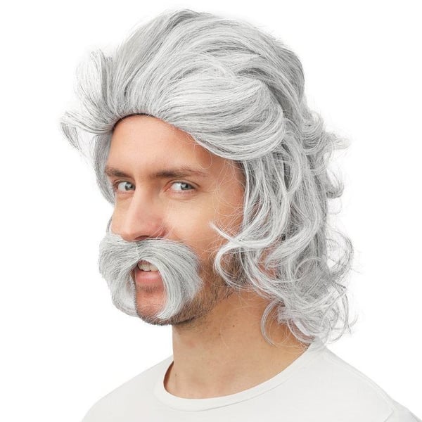 Peruk - LITEN CLOWN - 23997 - medellång - med mustasch - grå