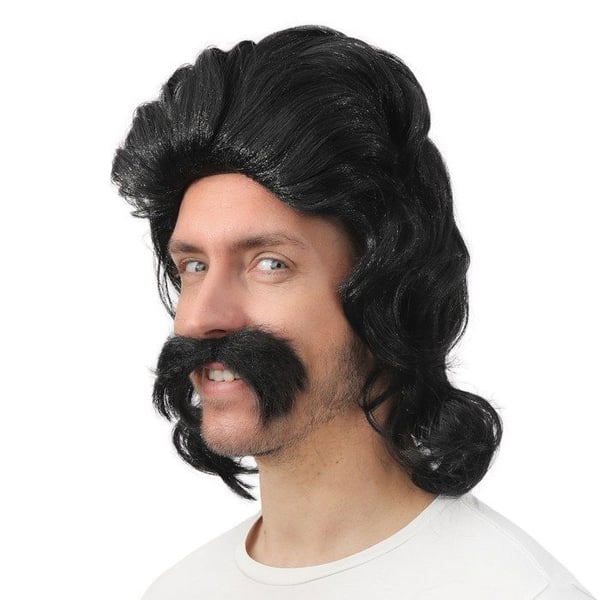 Halvlång peruk med mustasch - LILLA CLOWNEN - 23999 - Svart - Karneval/Halloween/Cosplay - Peruk+Mustasch