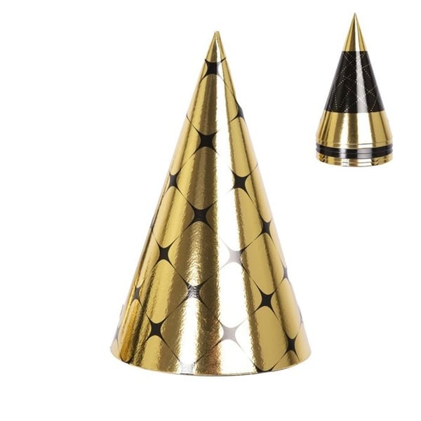 Spetsig papphatt - LITEN CLOWN - LITEN CLOWN - 16 cm - 6-pack - Guld och svart