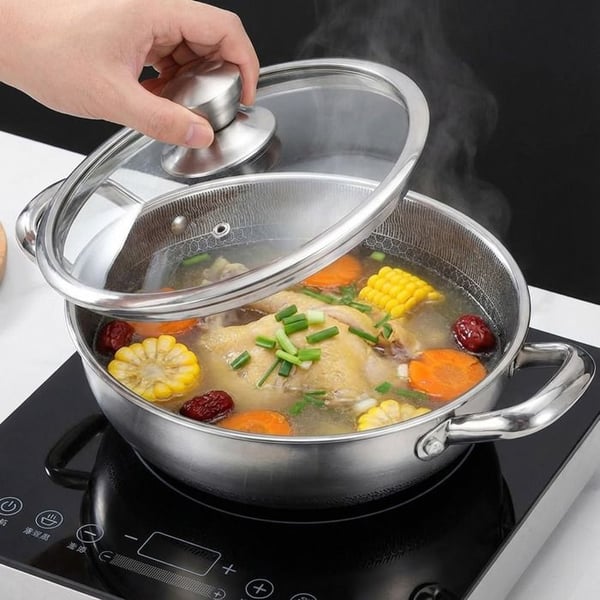 Wok 32cm - CHEFFINGER - Inox - Honungscomb- Beläggning - Glaslock - Repfria