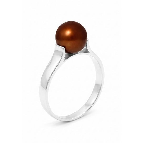 Ring - Pärlor & Färger - Äkta Odlad Pärla 7-8 mm - Choklad - Vitt Guld 375/1000 - Kvinna