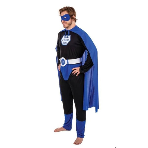 Kostym man - PTIT CLOWN - Super-brudgum - Blå och svart - Storlek L/XL (177-184 cm) - Mask och cape