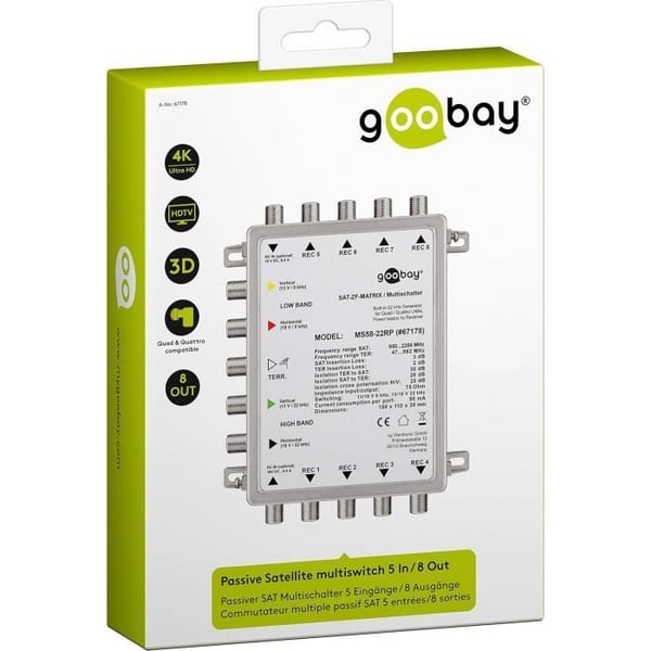 GOOBAY 67178 Passiv switch SAT 5 ingångar 8 utgångar silver svart