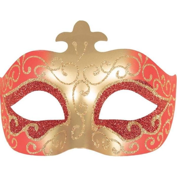 Venedigsmask - LITEN CLOWN - Vargmask Ansiktsmask - Röd - Guld - Halvansikte
