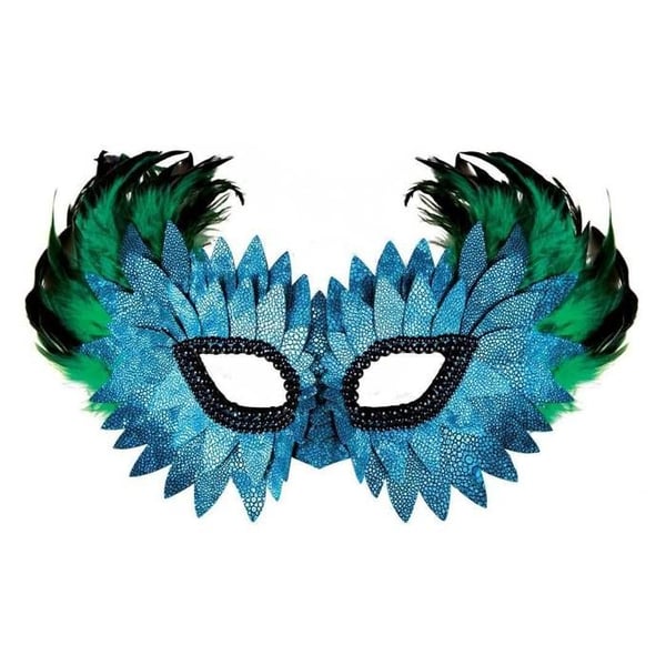 Ansiktsmask - LITEN CLOWN - Varg - Blå - Fjädrar - Fjäll