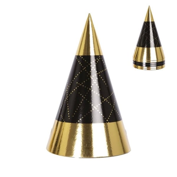 Spetsig papphatt - LITEN CLOWN - LITEN CLOWN - 16 cm - 6-pack - Guld och svart