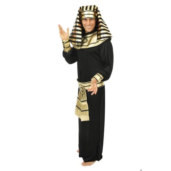 Faraokostym Vuxen - PTIT CLOWN - Tutankhamon Man - Svart - Guld/svart lamé tyg - Tunika, krage, bälte, huvudbonad