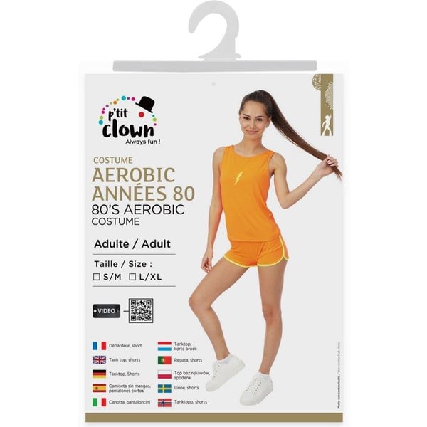 Kostym - LITEN CLOWN - Aerobics 80-tal - Neonorange - Storlek S/M - Vuxen