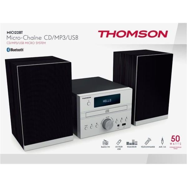 THOMSON MIC122BT mikrosystem - 50W Bluetooth MP3/CD/USB-spelare - 30 stationer - Bass Boost-teknik - Grå