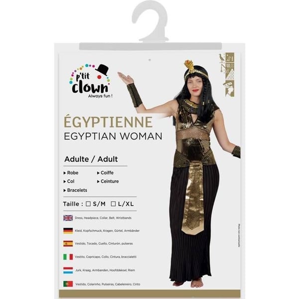 Kostym - LILLA CLOWN - Drottning av Egypten (Kleopatra) - Svart - L/XL - Polyester