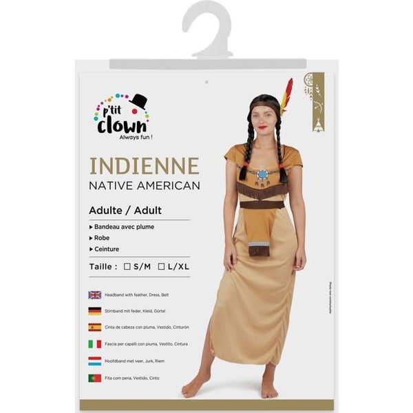 Kostym - LITEN CLOWN - Indisk Kvinna - Beige - L/XL - Polyester