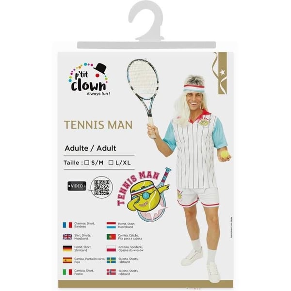 Kostym - LITEN CLOWN - Tennis spelare - Vit - Polyester - Lätt och bekväm