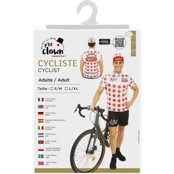 Vuxen cykeldräkt - PTIT CLOWN - PTIT CLOWN - Vit tröja med röda prickar - Svart shorts - Keps