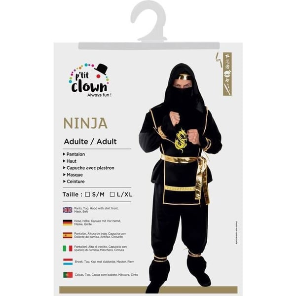 Ninja-kostym - LITEN CLOWN - LITEN CLOWN - Svart - Lätt och bekväm - 14-18 år
