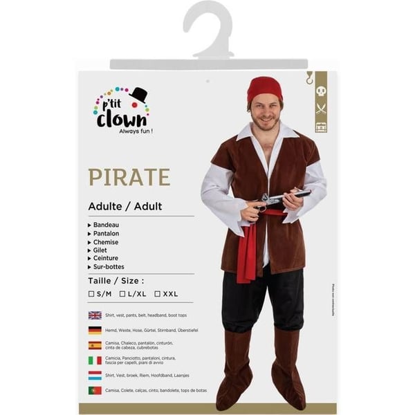 Kostym - LITEN CLOWN - Piratkostym för män - Brun - Vuxen 14+ - Komplett (byxor, skjorta, väst)