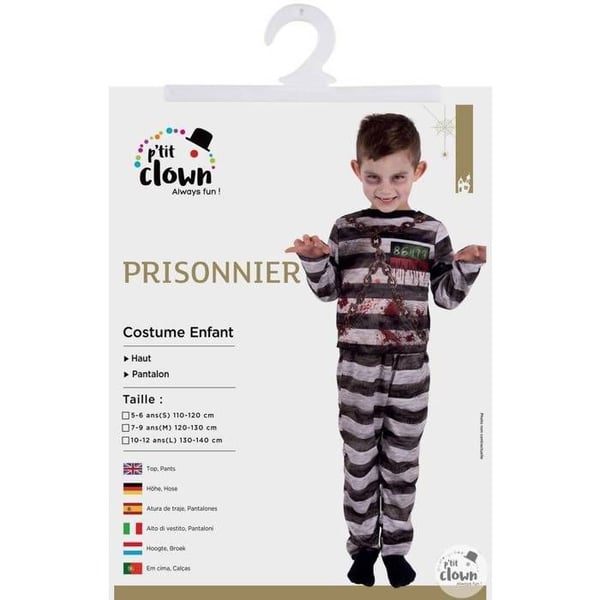Fångdräkt Pojke - LITEN CLOWN - Barnkostym - Lätt och Bekväm - Polyester - 7 till 9 år