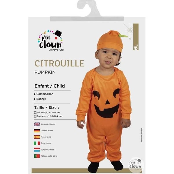 Barnkostym - LILLA CLOWN - Liten Pumpa Kille - Orange - Polyester - Storlek 5-6 år