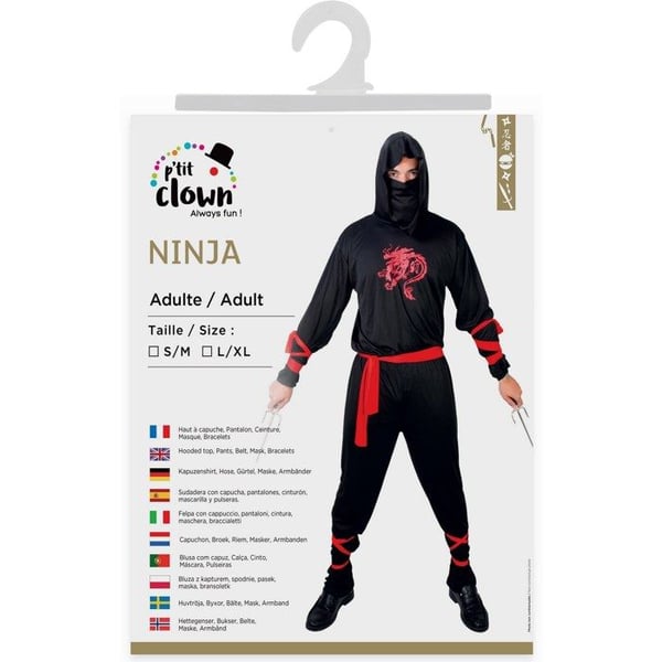 Ninja kostym - PTIT CLOWN - PTIT CLOWN 23317 - svart och röd - L/XL - Karneval/Halloween/Cosplay