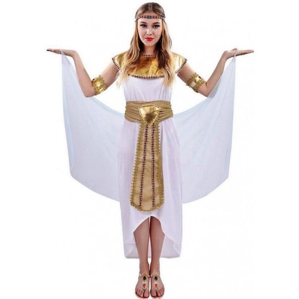 Kvinnodräkt - LITEN CLOWN - Drottning av Egypten Kleopatra - Vit och guld - Storlek S-M - Hela kostymen