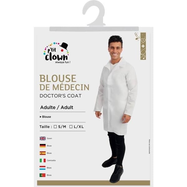 Kostymblus - LITEN CLOWN - Vit Läkardräkt - Vuxen unisex - Vit - Knappstängning