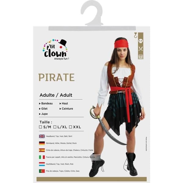 Pirattkostym dam - PTIT CLOWN - PTIT CLOWN - S/M - Tillbehör inkluderade - 3/4 ärmar