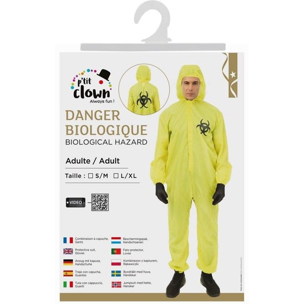 Halloweenkostym - LITEN CLOWN - Biologisk fara - Gul - Storlek L/XL - Hela kostymen