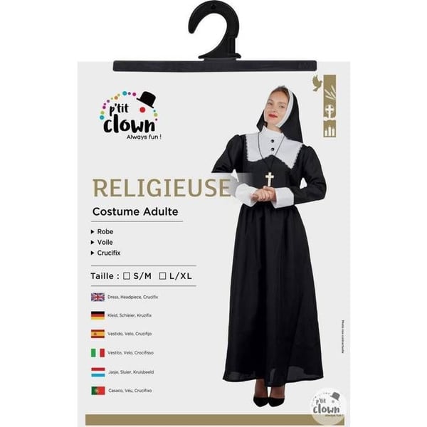 Kostym - LITEN CLOWN - Religiös god syster - Storlek S-M - Svart och vit - Komplett