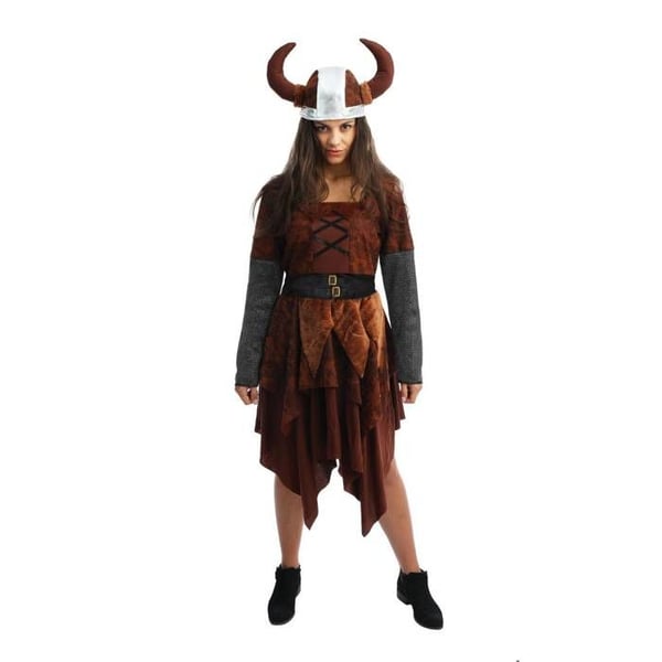 Kostym - LITEN CLOWN - Viking Kvinna - Brun - Lätt - Hjälm, klänning, bälte