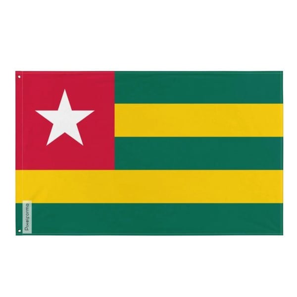 Togo-flagg – 96 x 144 cm – Hållbar polyester – 2 metallhål – Inomhus / Utomhus – Pixelforma