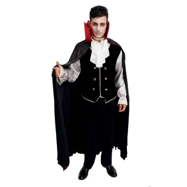 Kostym - PTITCLOWN - Dracula - Svart - Röd kappa - Linser och huggtänder ingår
